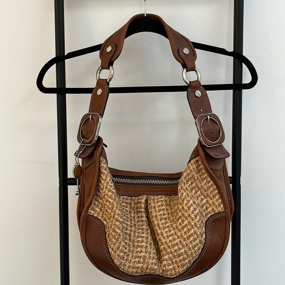 Fossil Bags Fifty Four Fossil Woven Straw Leather Shoulder Bag With